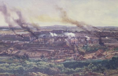 Fábricas em Le Creusot em 1848, 1855 (óleo sobre papel) (detalhe, ver 164036) de Ignace Francois Bonhomme